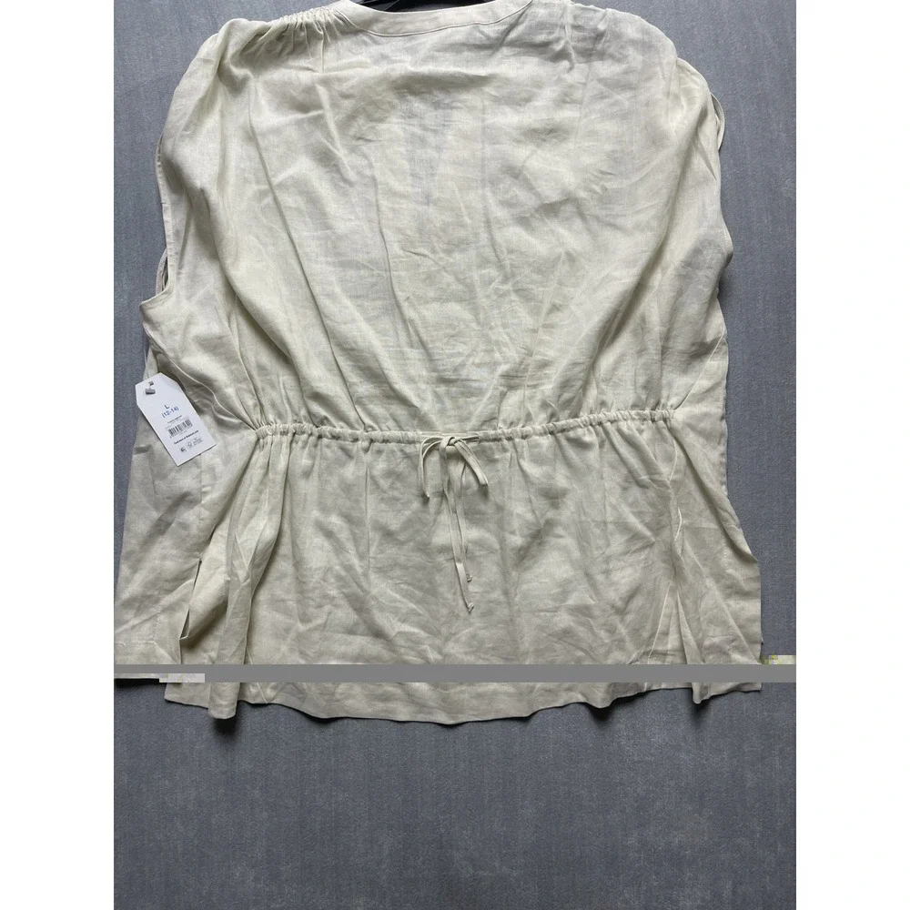 Time and True Ivory cream blouse size L adjustable Rushed drawstring shoulder